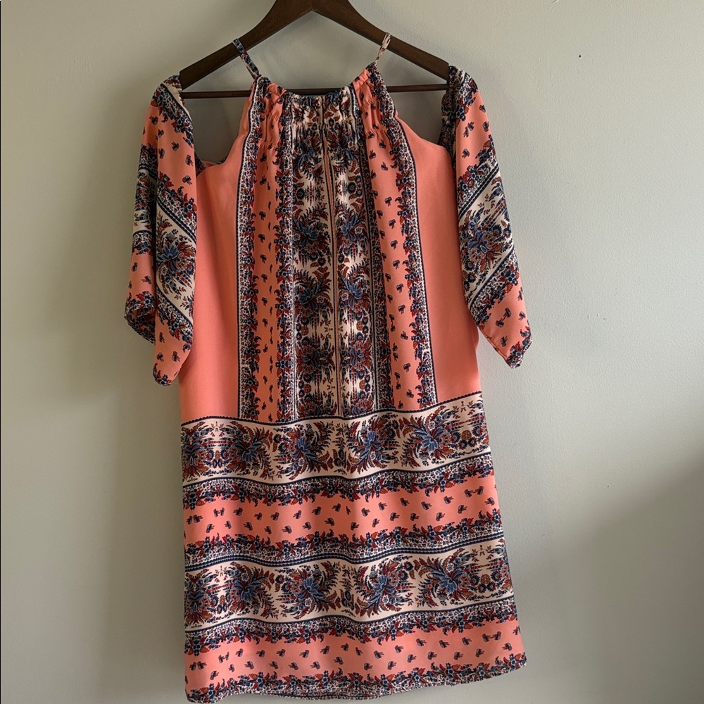 Wrangler Boho Coral Paisley Cold Shoulder‎ Blouse XL Festival Western Top